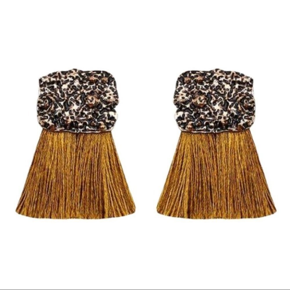 Fashion Gold drop yellow tassel earrings